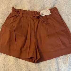 Source Unknown High-Waist Paperbag Shorts - Rust